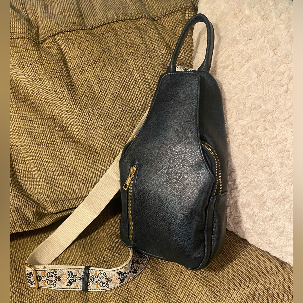 Blue leather crossbody bag
